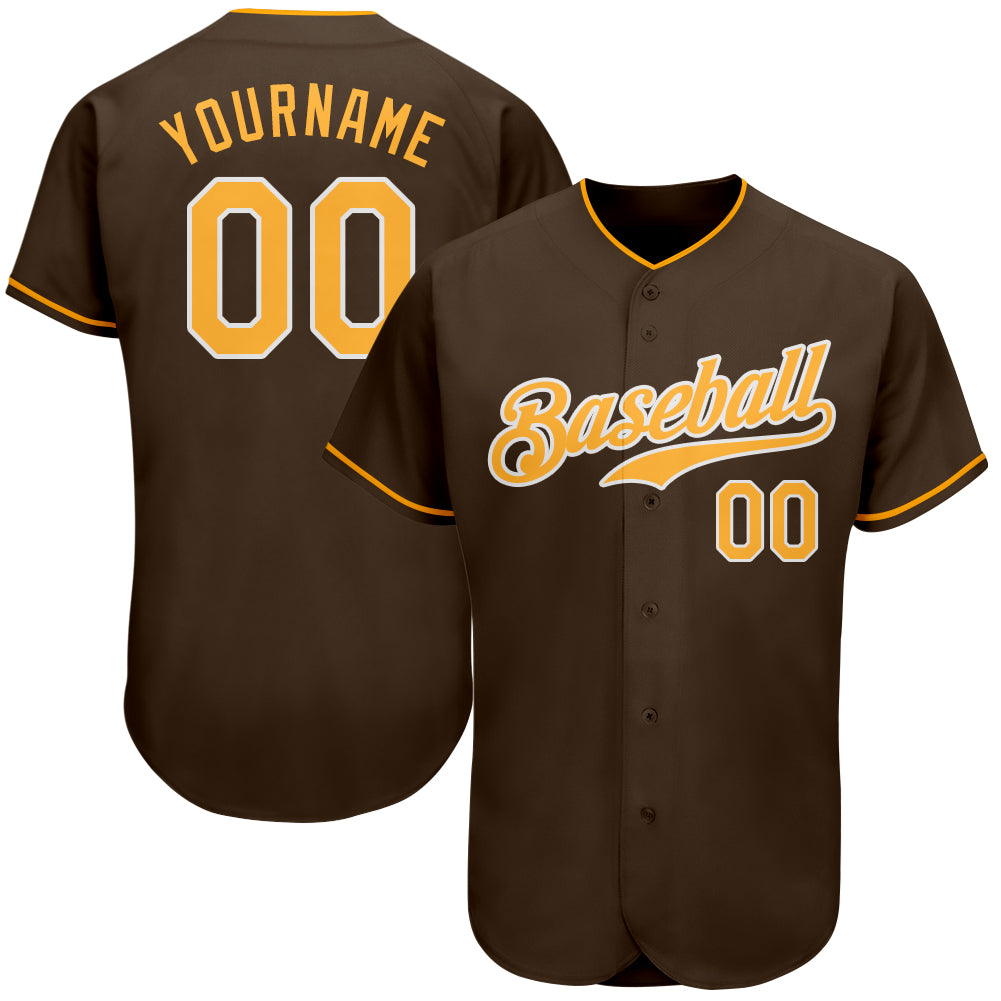 Personalized Authentic Baseball Jersey - Brown, Gold & White Color Design Personalized Brown Gold-White Authentic Baseball