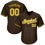 Custom Personalized Baseball Jersey Shirt with Name and Number - Brown Gold and White Rib-Knit Authentic Throwback Personalized