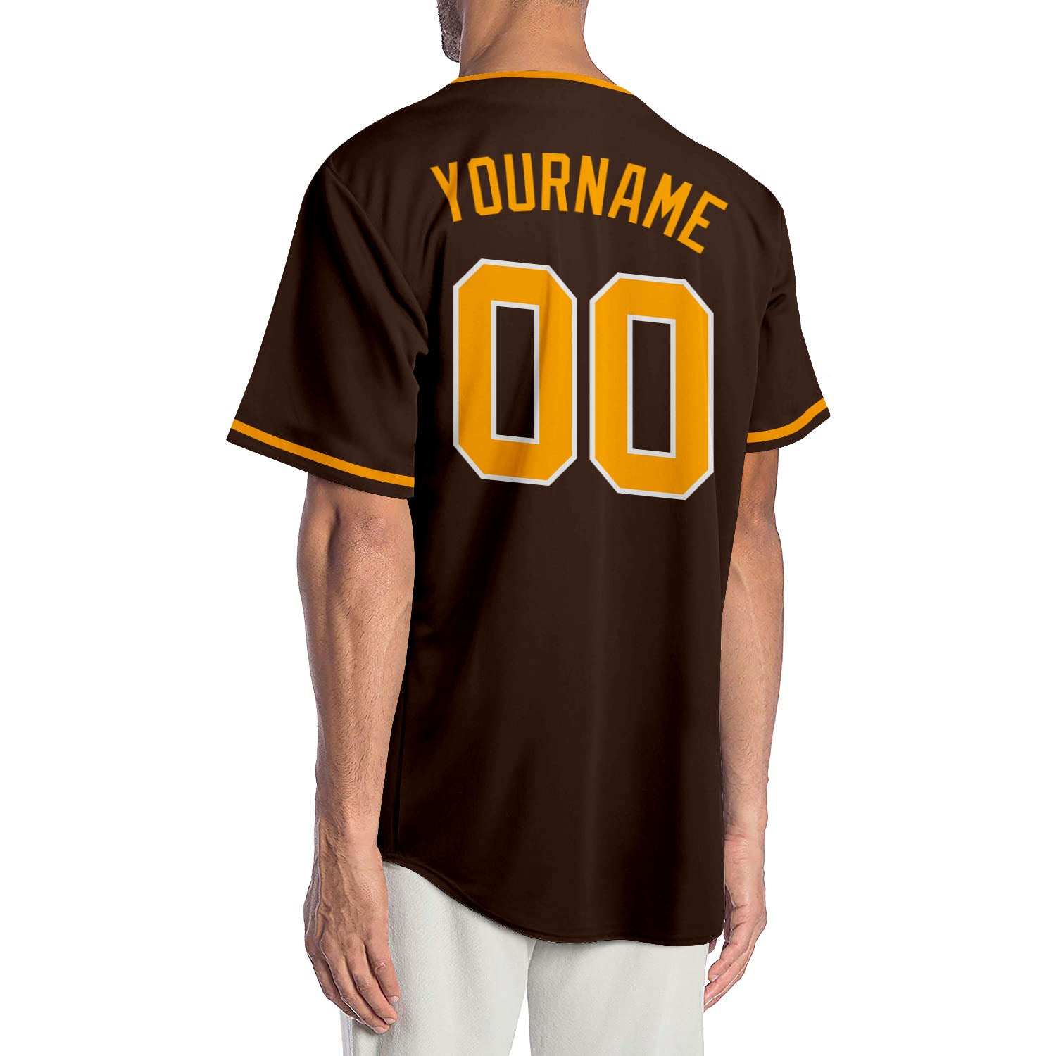 Personalized Gold and White Baseball Jersey with Brown Accents for Kids - Custom Design Personalized Brown Gold-White Baseball - Image 2