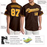 Personalized Gold and White Baseball Jersey with Brown Accents for Kids - Custom Design Personalized Brown Gold-White Baseball