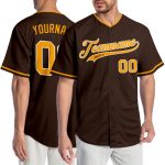 Personalized Gold and White Baseball Jersey with Brown Accents for Kids - Custom Design Personalized Brown Gold-White Baseball