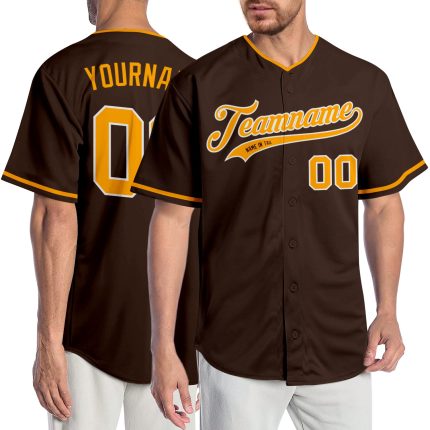 Personalized Gold and White Baseball Jersey with Brown Accents for Kids - Custom Design Personalized Brown Gold-White Baseball