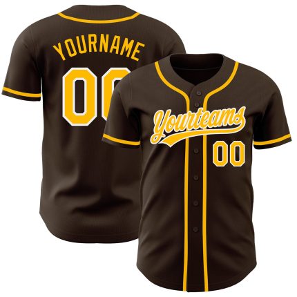 Personalized Brown Gold White Baseball Jersey for Kids Size 6 Personalized Brown Gold-White Baseball Jersey 6