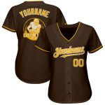 Personalized Gold-White Baseball Jersey - Custom Brown Baseball Uniform 85 Personalized Brown Gold-White Baseball Jersey