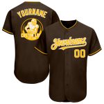 Personalized Gold-White Baseball Jersey - Custom Brown Baseball Uniform 85 Personalized Brown Gold-White Baseball Jersey
