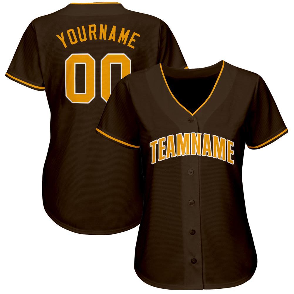 Custom Name and Number Personalized Baseball Jersey - Brown Gold White Team Jersey Personalized Brown Gold-White Baseball