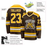 Custom Brown and Gold-White Hockey Jersey for Men and Women - Personalized Team Apparel Personalized Brown Gold-White Hockey