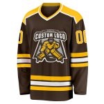 Custom Brown and Gold-White Hockey Jersey for Men and Women - Personalized Team Apparel Personalized Brown Gold-White Hockey