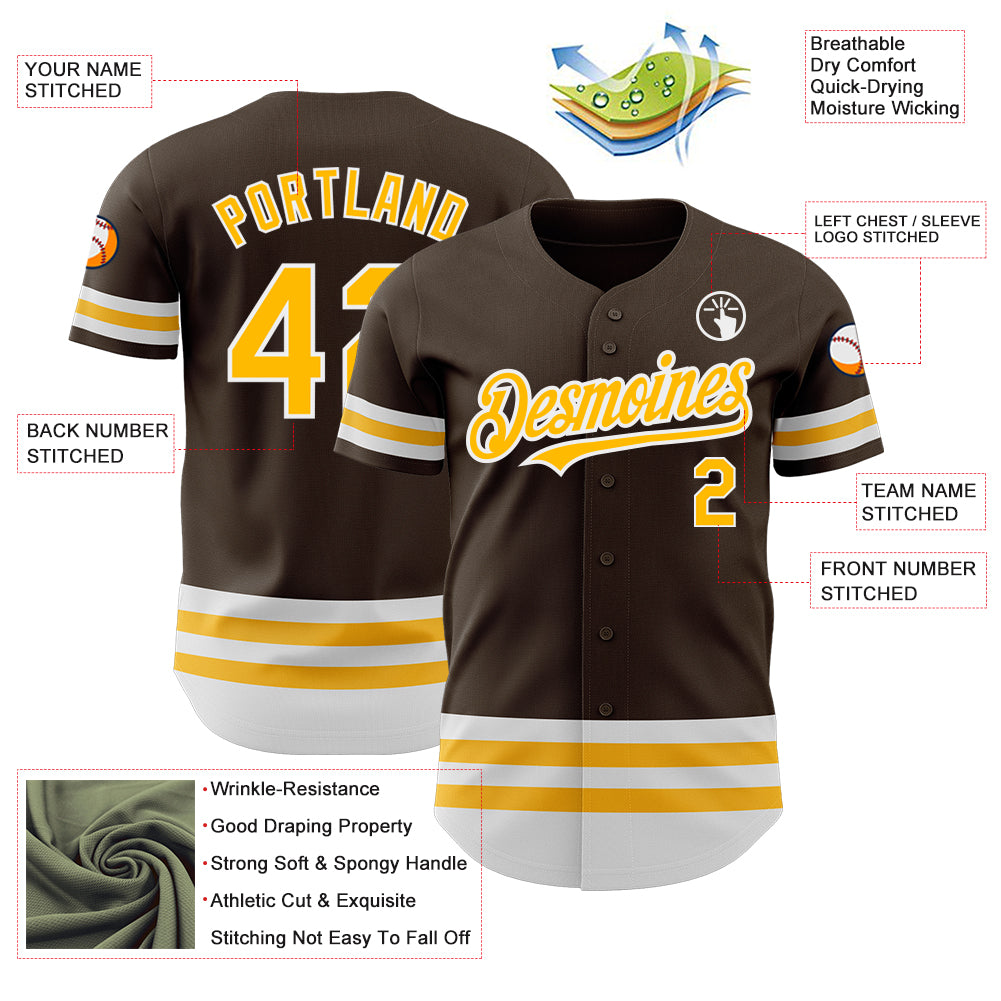 Personalized Gold White Line Baseball Jersey in Brown - Custom Sports Apparel Personalized Brown Gold-White Line Baseball - Image 3