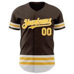 Personalized Gold White Line Baseball Jersey in Brown - Custom Sports Apparel Personalized Brown Gold-White Line Baseball