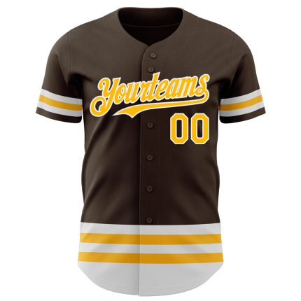 Personalized Gold White Line Baseball Jersey in Brown - Custom Sports Apparel Personalized Brown Gold-White Line Baseball