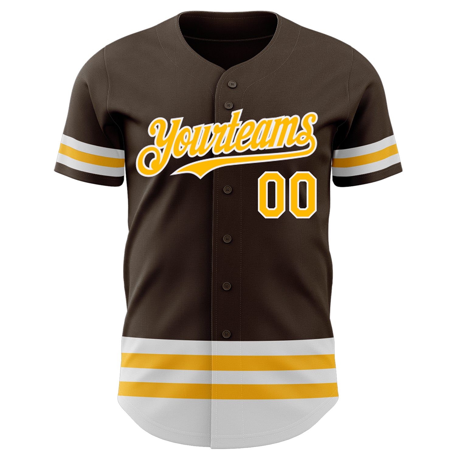 Personalized Gold White Line Baseball Jersey in Brown - Custom Sports Apparel Personalized Brown Gold-White Line Baseball - Image 2