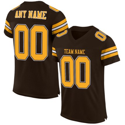Personalized Gold White Brown Mesh Authentic Football Jersey for Men Personalized Brown Gold-White Mesh Authentic Football