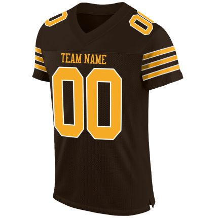 Custom Name and Number Authentic Football Jersey in Personalized Brown Gold White Mesh Design Personalized Brown Gold-White