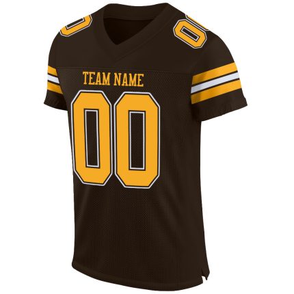 Personalized Gold White Brown Mesh Authentic Football Jersey for Men Personalized Brown Gold-White Mesh Authentic Football