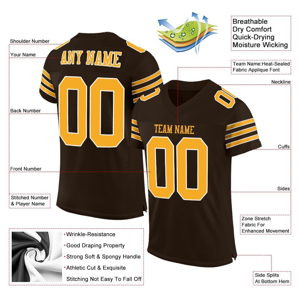 Personalized Brown Gold White Football Jersey - Custom Mesh Design, Size 2 Personalized Brown Gold-White Mesh Football Jersey - Image 4