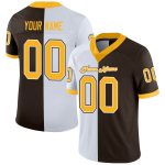 Custom Name and Number Fashion Football Jersey, Personalized Brown Gold White Mesh Split Design Personalized Brown Gold-White