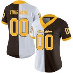 Custom Name and Number Fashion Football Jersey, Personalized Brown Gold White Mesh Split Design Personalized Brown Gold-White