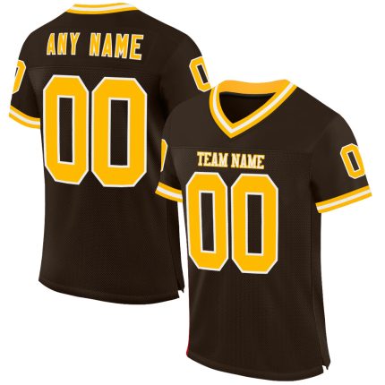 Custom Brown Gold White Mesh Throwback Football Jersey Personalized Gift Personalized Brown Gold-White Mesh Throwback Football