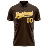 Personalized Gold-White Brown Performance Golf Polo Shirt for Men Personalized Brown Gold-White Performance Vapor Golf Polo
