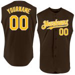 Personalized Brown and White Gold Sleeveless Baseball Jersey for Men Personalized Brown Gold-White Sleeveless Baseball Jersey