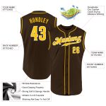 Personalized Brown Gold White Baseball Jersey - Sleeveless Design for Stylish Play Personalized Brown Gold-White Sleeveless