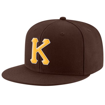 Personalized Adjustable Snapback Hat Brown Gold White Stitched Design Personalized Brown Gold-White Stitched Adjustable Snapback
