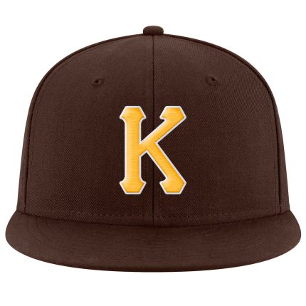 Personalized Adjustable Snapback Hat Brown Gold White Stitched Design Personalized Brown Gold-White Stitched Adjustable Snapback