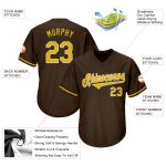 Personalized Brown Gold White Baseball Jersey Shirt - Throwback Rib-Knit Design Personalized Brown Gold-White Throwback Rib-Knit