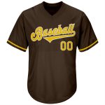 Personalized Brown Gold White Baseball Jersey Shirt - Throwback Rib-Knit Design Personalized Brown Gold-White Throwback Rib-Knit