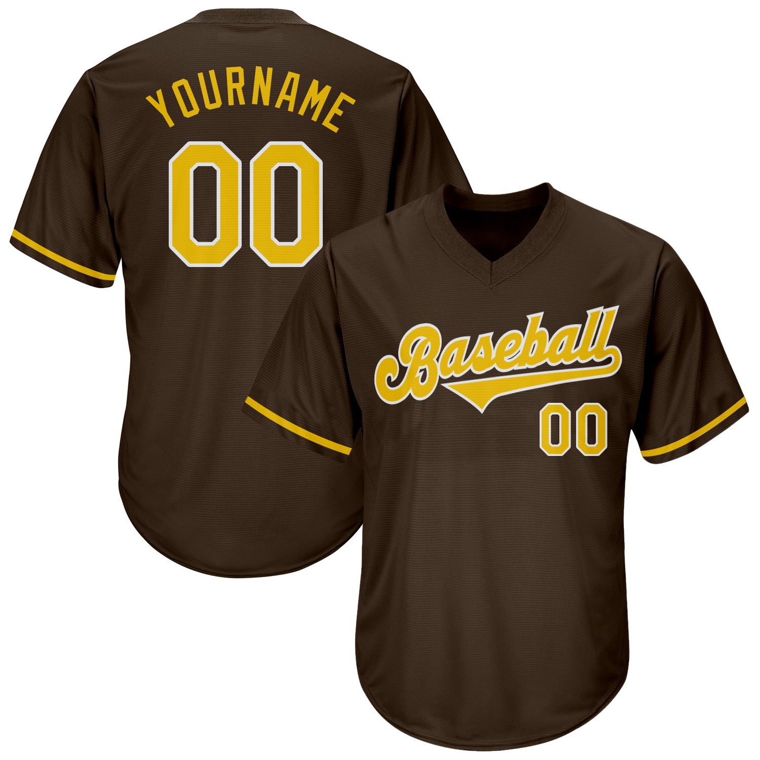 Personalized Brown Gold White Baseball Jersey Shirt - Throwback Rib-Knit Design Personalized Brown Gold-White Throwback Rib-Knit