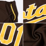 Personalized Brown Gold White Baseball Jersey Shirt - Throwback Rib-Knit Design Personalized Brown Gold-White Throwback Rib-Knit