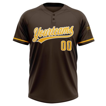 Personalized Unisex Softball Jersey in Brown Gold White - Two-Button Design, Comfortable Fit Personalized Brown Gold-White