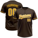 Personalized Unisex Softball Jersey in Brown Gold White - Two-Button Design, Comfortable Fit Personalized Brown Gold-White
