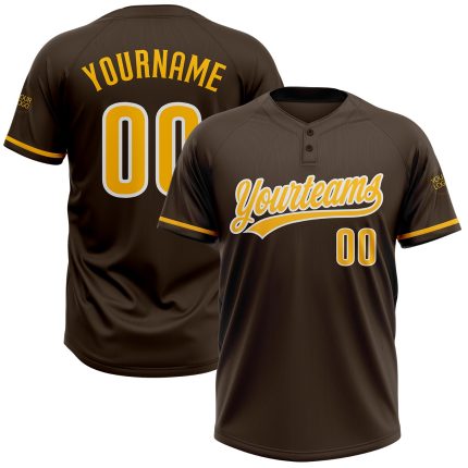 Personalized Unisex Softball Jersey in Brown Gold-White Two-Button Design Personalized Brown Gold-White Two-Button Unisex
