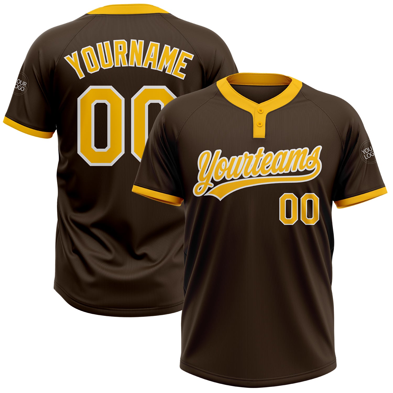 Custom Name and Number Softball Jersey Unisex - Personalized Brown Gold-White Two-Button Design Personalized Brown Gold-White