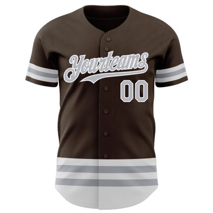 Custom Name and Number Authentic Baseball Jersey - Personalized Brown Gray-White Line Design Personalized Brown Gray-White