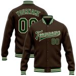 Personalized Varsity Letterman Jacket in Brown Green Cream - Full Snap Bomber Style Personalized Brown Green-Cream Bomber