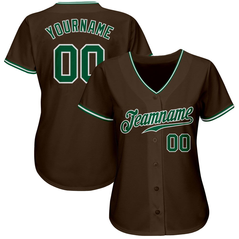 Personalized Brown Kelly Green-White Authentic Baseball Jersey Team Custom Name and Number Custom Name and Number Authentic Baseball Jersey in Brown and Kelly Green-White, Personalized Team Apparel Personalized Brown - Image 2