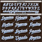 Personalized Varsity Letterman Jacket in Brown Light Blue White, Full-Snap Bomber Style Personalized Brown Light Blue-White