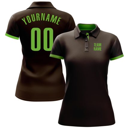 Personalized Golf Polo Shirt in Brown and Neon Green - Performance Fit Personalized Brown Neon Green Performance Golf Polo