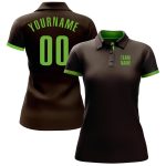 Custom Name and Number Performance Golf Polo Shirt - Personalized Brown Neon Green Design Personalized Brown Neon Green Performance