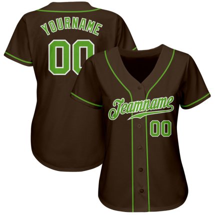 Custom Authentic Baseball Jersey with Personalized Name & Number - Brown Neon Green/White Personalized Brown Neon Green-White