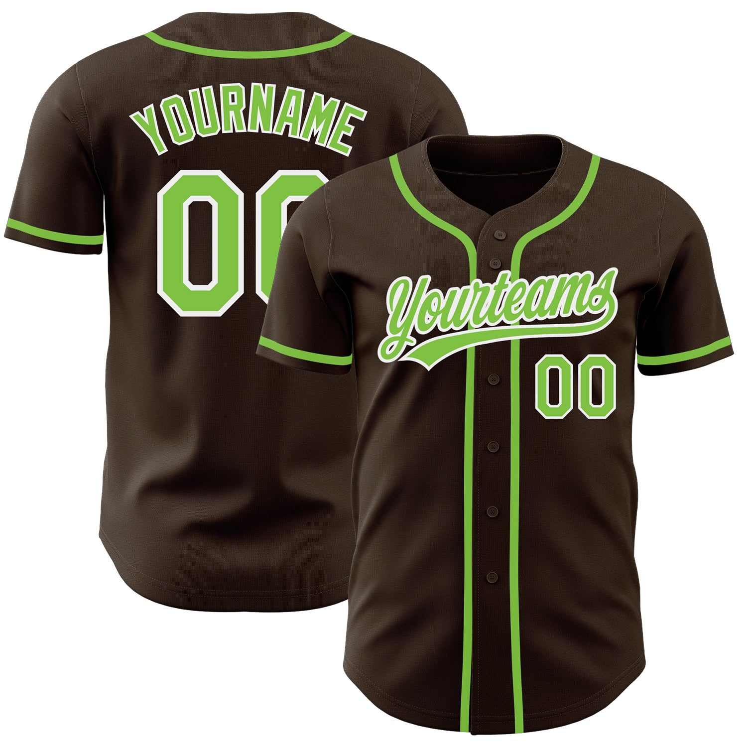 Personalized Baseball Jersey - Brown Neon Green and White Color, Size 2 Personalized Brown Neon Green-White Baseball Jersey