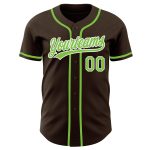 Personalized Baseball Jersey - Brown Neon Green and White Color, Size 2 Personalized Brown Neon Green-White Baseball Jersey