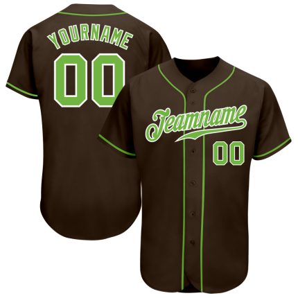 Personalized Brown Neon Green White Baseball Jersey for Men and Women Personalized Brown Neon Green-White Baseball Jersey