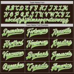 Custom Team Name Number Brown Green White Neon Bomber Varsity Letterman Full-Snap Jacket Personalized Brown Neon Green-White