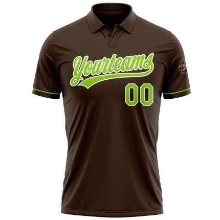 Personalized Performance Vapor Golf Polo Shirt in Brown Neon Green-White Personalized Brown Neon Green-White Performance
