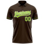 Custom Team Name Number Brown Neon Green White Vapor Golf Polo Shirt - Personalized Performance Apparel Personalized Brown