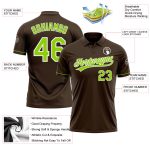 Custom Team Name Number Brown Neon Green White Vapor Golf Polo Shirt - Personalized Performance Apparel Personalized Brown